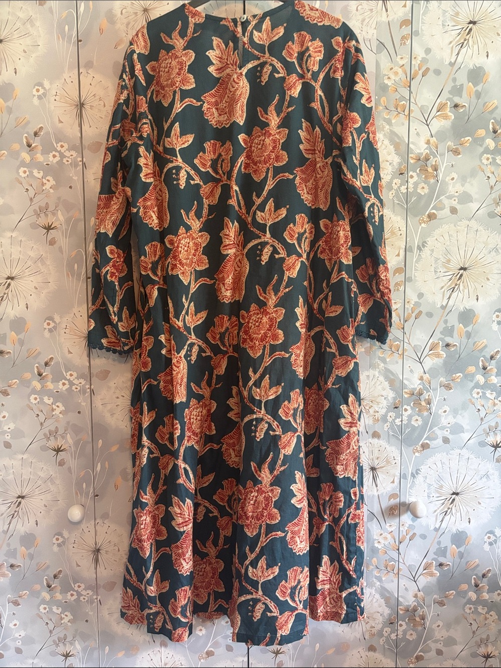 Biba Dark Green Maxi Dress with Rust Floral Print - Picture 7 of 8